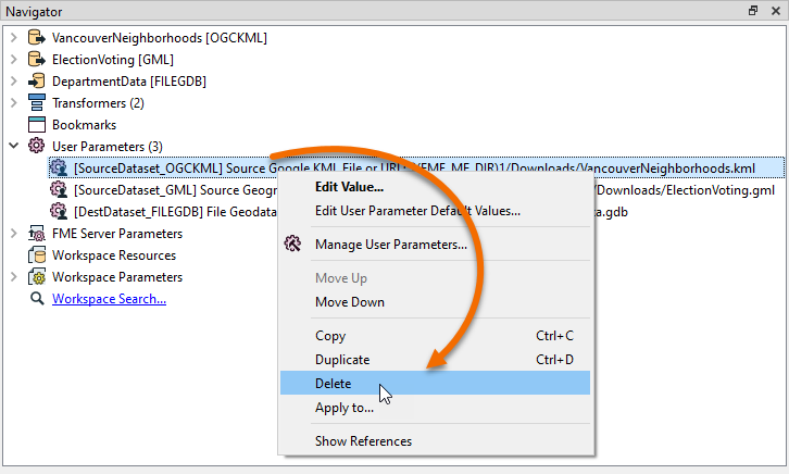 Deleting the Source Google KML File or URL user parameter